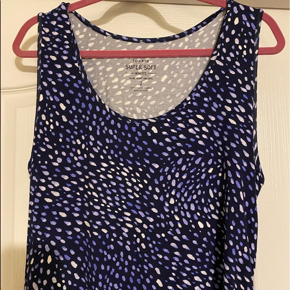 BLUE DITSY DOT ASYMMETRICAL DRAWSTRING MIDI DRESS